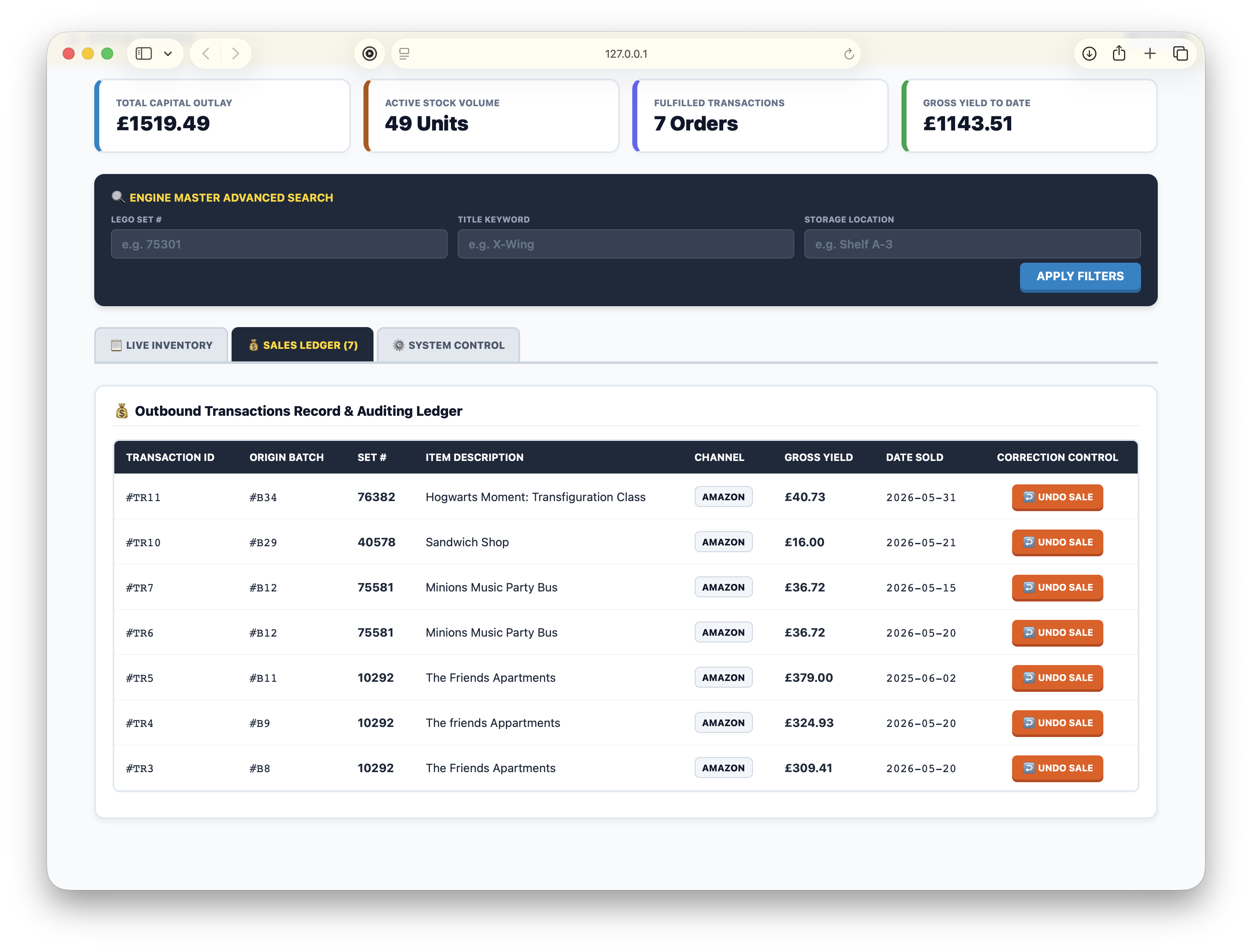 Outbound Sales Ledger Logs